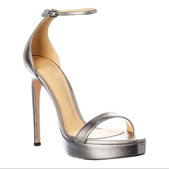 Alexandre Birman Cindy Leather Silver Platform Strappy Stiletto Sandal Sz 40 NEW